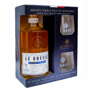 Coffret dégustation whisky golden Promise Le Breuil avec deux verres