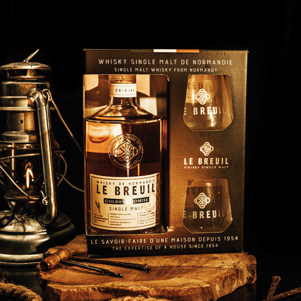 Coffret dégustation Whisky Le Breuil Golden Promise avec 2 verres le breuil